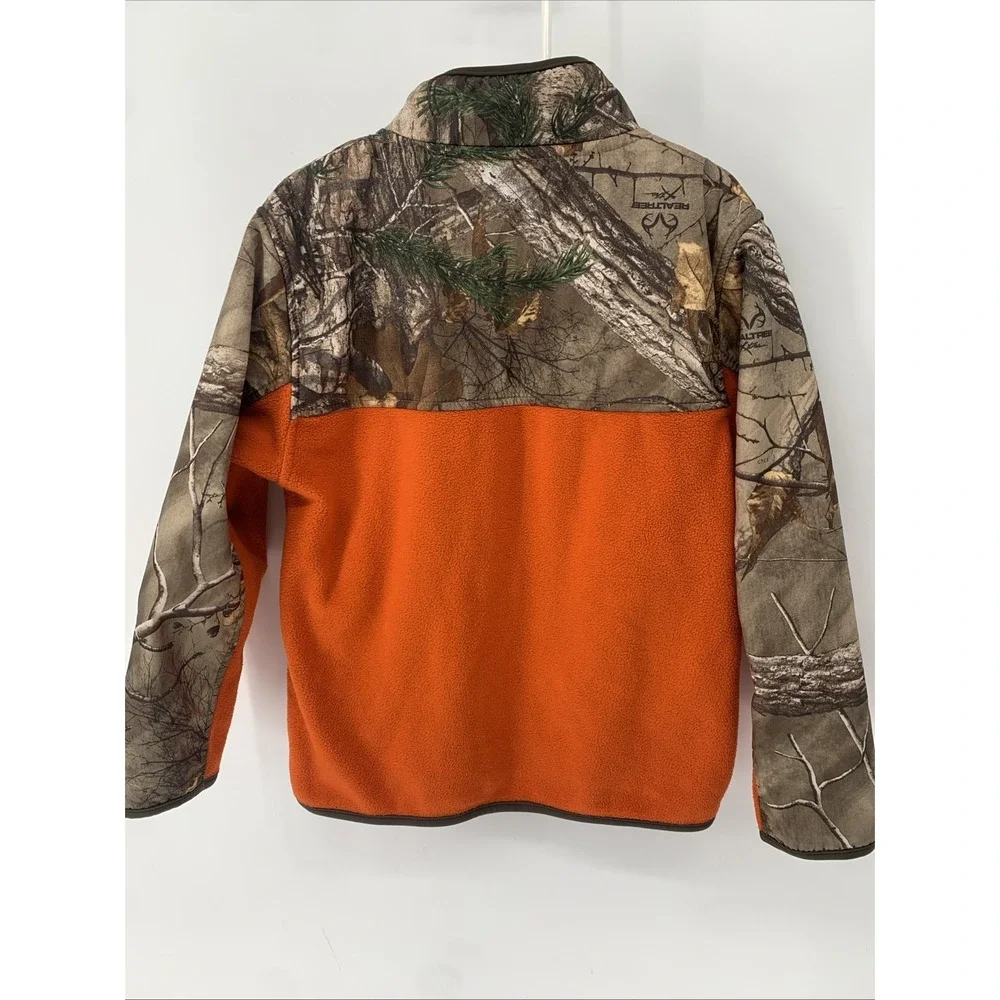 Boys Under Armour fleece zip up Camo hunting Blaze Orange Jacket Hiking Size 6